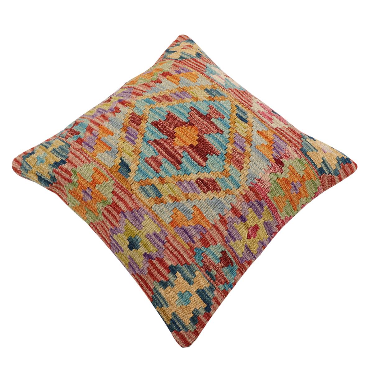 handmade Traditional Pillow Rust Blue Hand-Woven SQUARE 100% WOOL Hand woven turkish pillow2 x 2