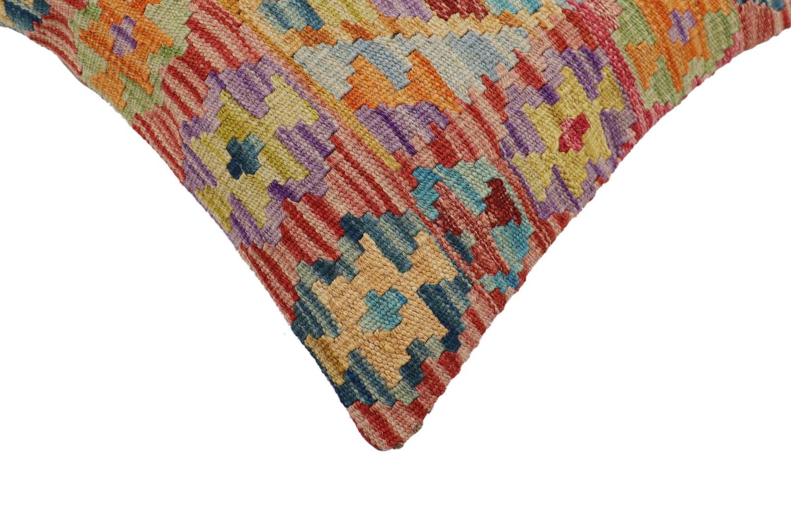 handmade Traditional Pillow Rust Blue Hand-Woven SQUARE 100% WOOL Hand woven turkish pillow2 x 2