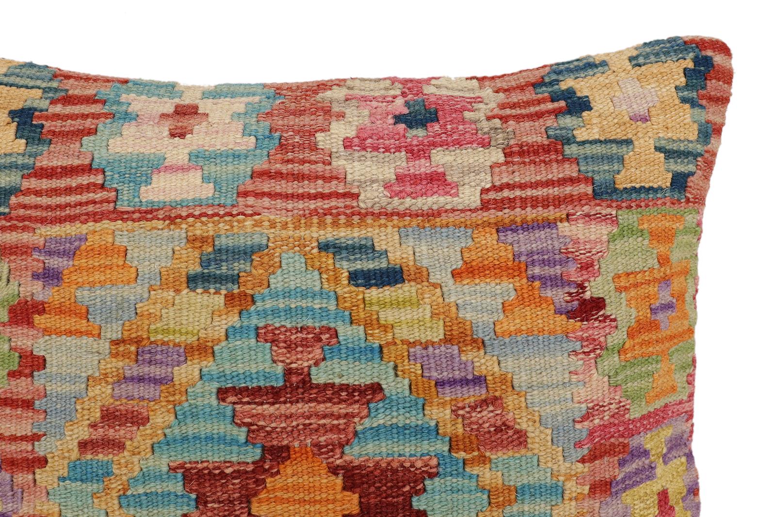 handmade Traditional Pillow Rust Blue Hand-Woven SQUARE 100% WOOL Hand woven turkish pillow2 x 2