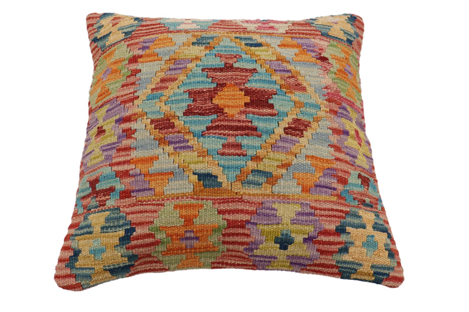 handmade Traditional Pillow Rust Blue Hand-Woven SQUARE 100% WOOL Hand woven turkish pillow2 x 2