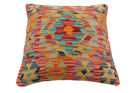 handmade Traditional Pillow Rust Blue Hand-Woven SQUARE 100% WOOL Hand woven turkish pillow2 x 2