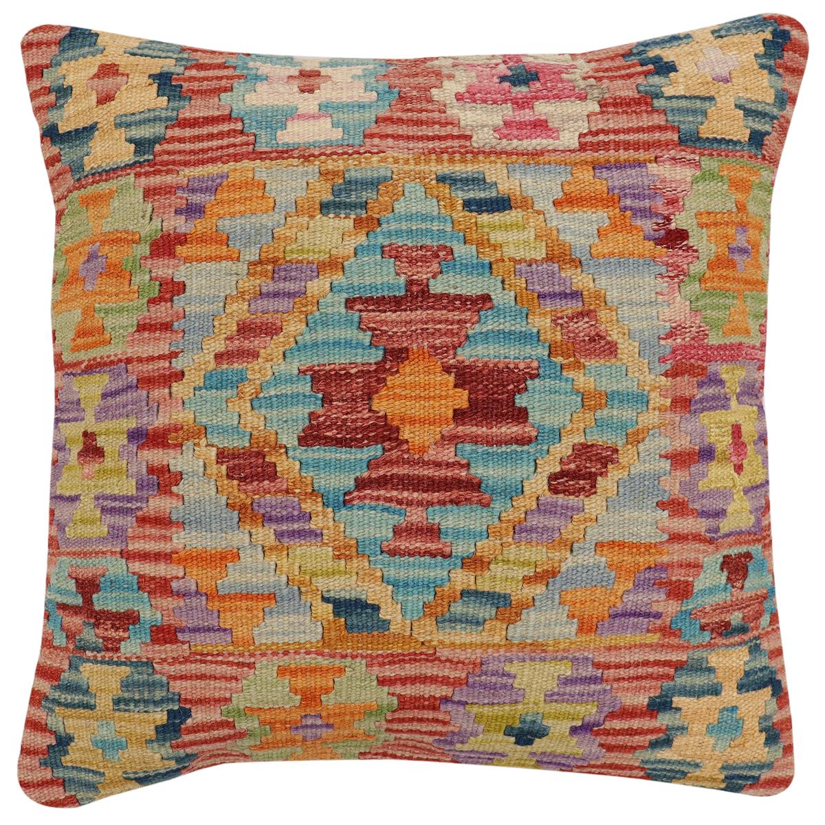 handmade Traditional Pillow Rust Blue Hand-Woven SQUARE 100% WOOL Hand woven turkish pillow2 x 2