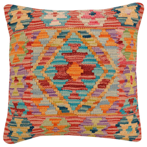 handmade Traditional Pillow Rust Blue Hand-Woven SQUARE 100% WOOL Hand woven turkish pillow2 x 2