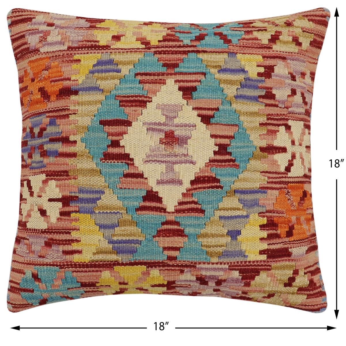 handmade Traditional Pillow Rust Blue Hand-Woven SQUARE 100% WOOL Hand woven turkish pillow2 x 2