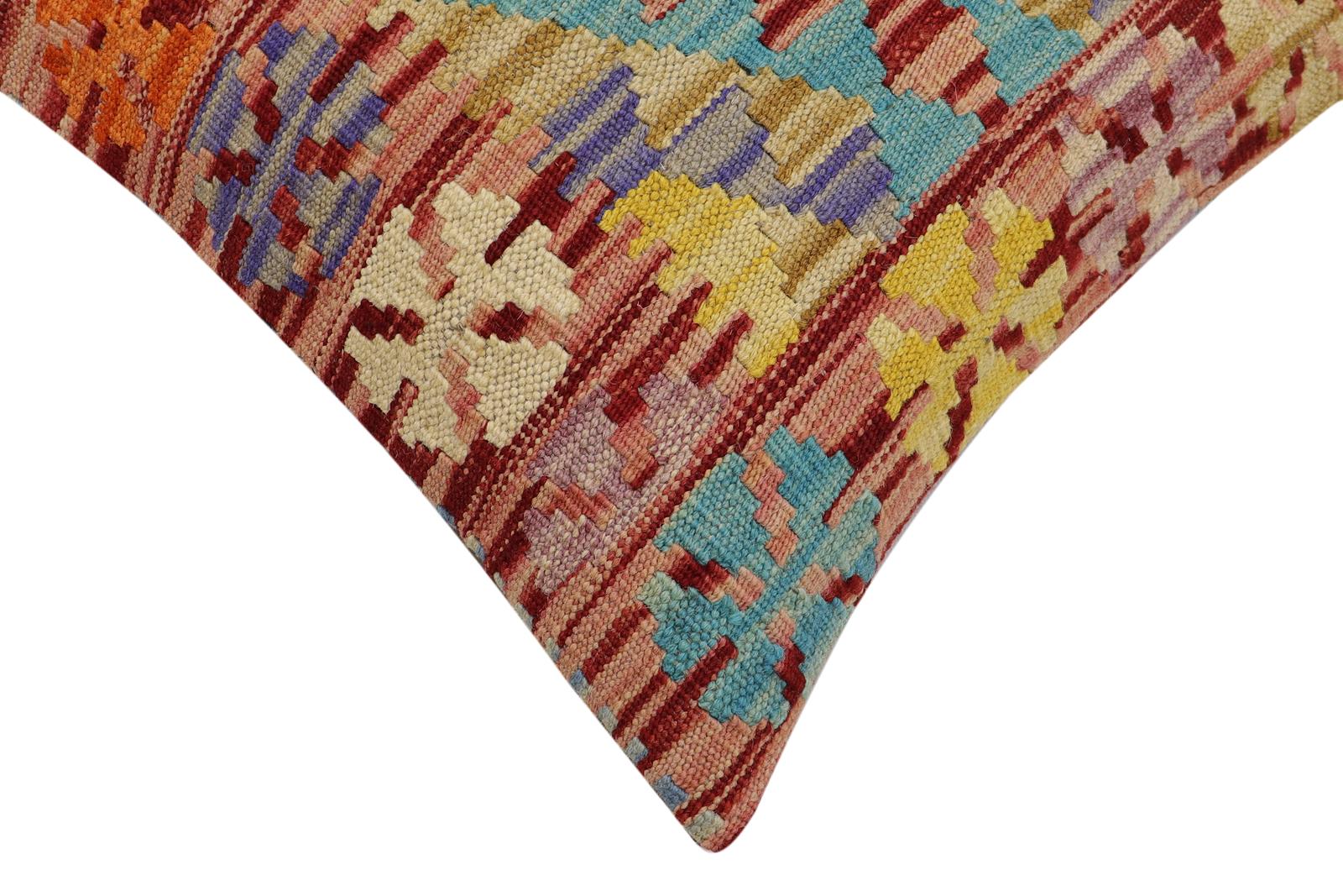 handmade Traditional Pillow Rust Blue Hand-Woven SQUARE 100% WOOL Hand woven turkish pillow2 x 2