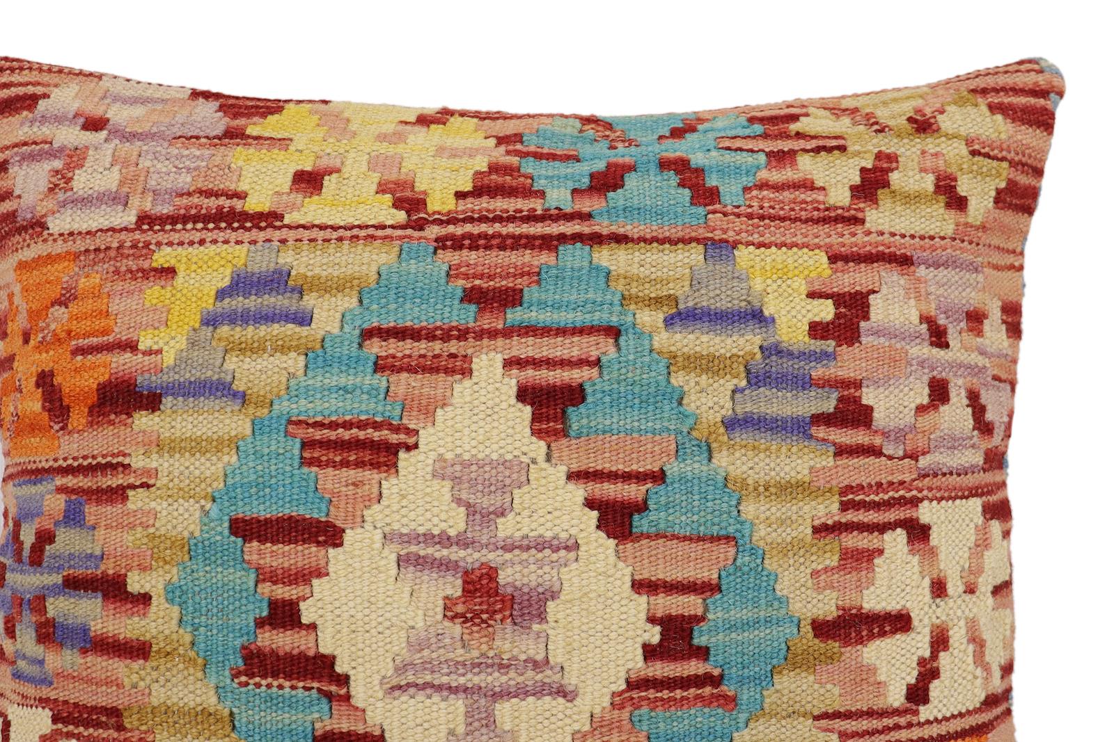 handmade Traditional Pillow Rust Blue Hand-Woven SQUARE 100% WOOL Hand woven turkish pillow2 x 2