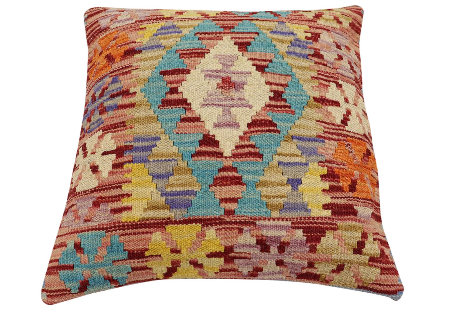 handmade Traditional Pillow Rust Blue Hand-Woven SQUARE 100% WOOL Hand woven turkish pillow2 x 2