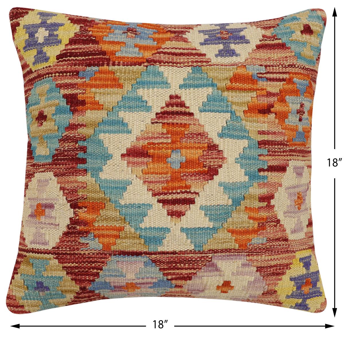 handmade Traditional Pillow Rust Blue Hand-Woven SQUARE 100% WOOL Hand woven turkish pillow2 x 2