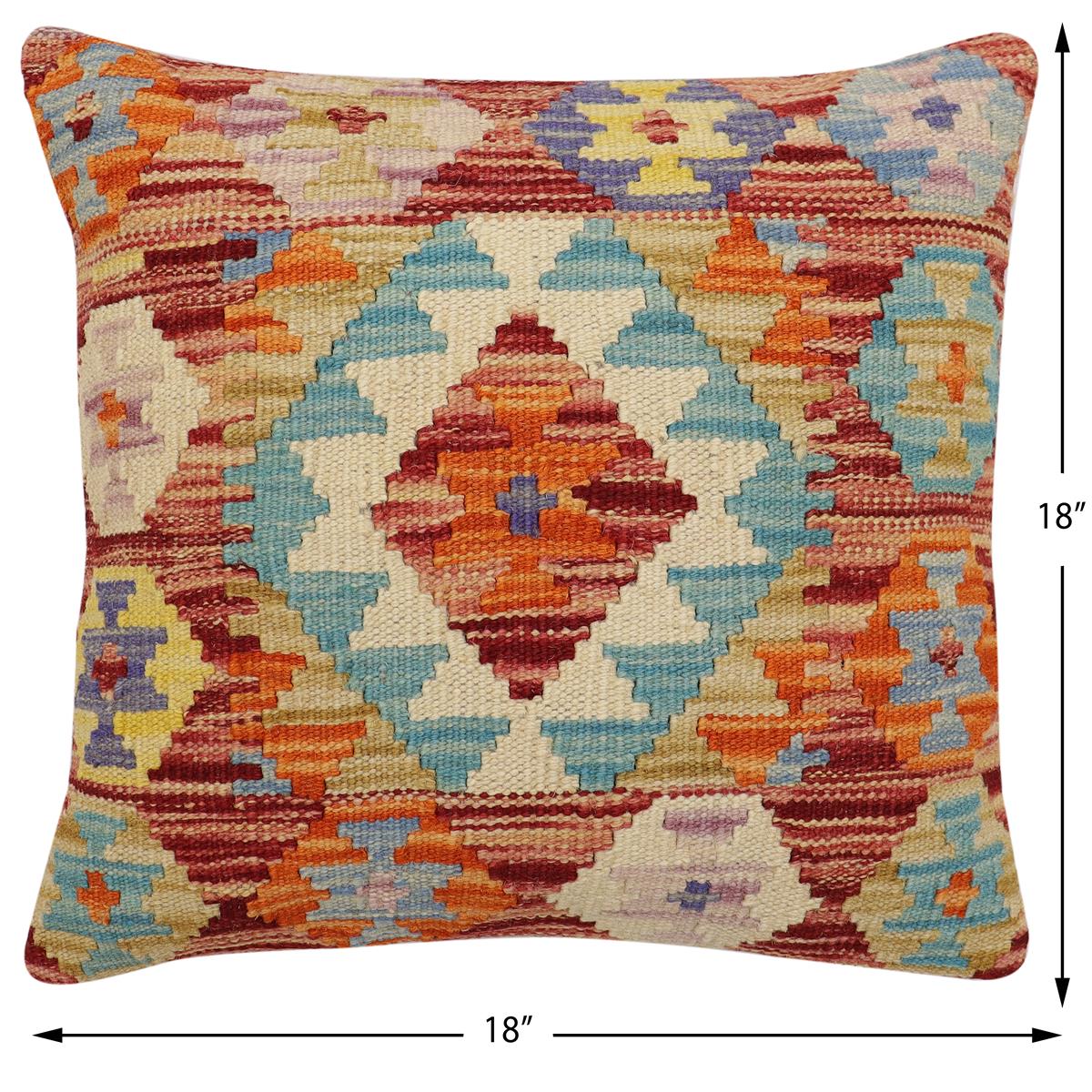 handmade Traditional Pillow Rust Blue Hand-Woven SQUARE 100% WOOL Hand woven turkish pillow2 x 2