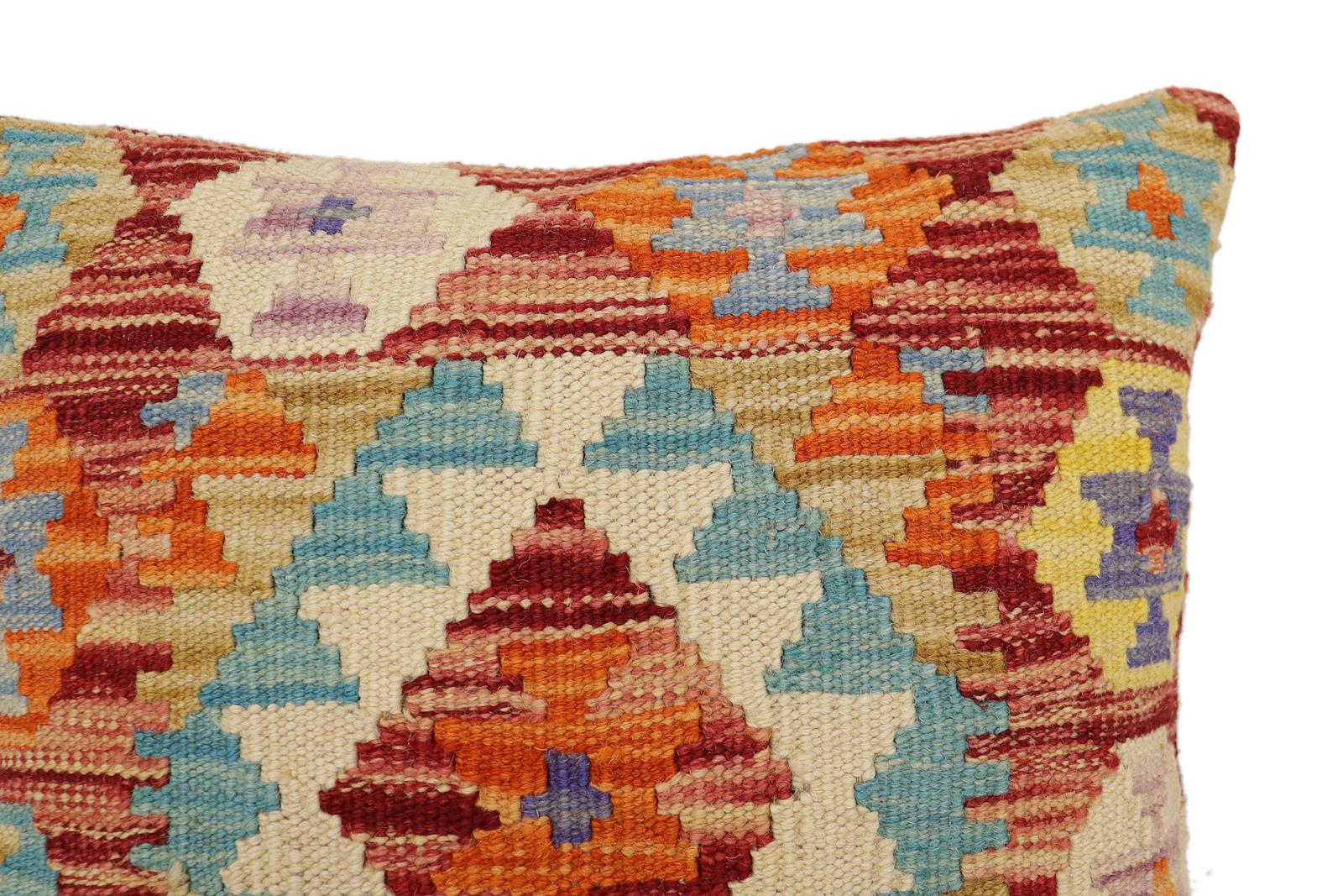 handmade Traditional Pillow Rust Blue Hand-Woven SQUARE 100% WOOL Hand woven turkish pillow2 x 2