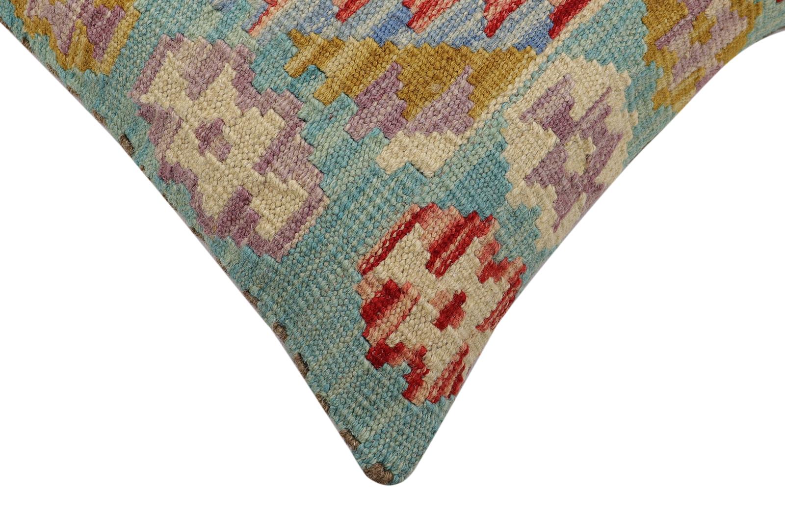 handmade Traditional Pillow Blue Beige Hand-Woven SQUARE 100% WOOL Hand woven turkish pillow2 x 2