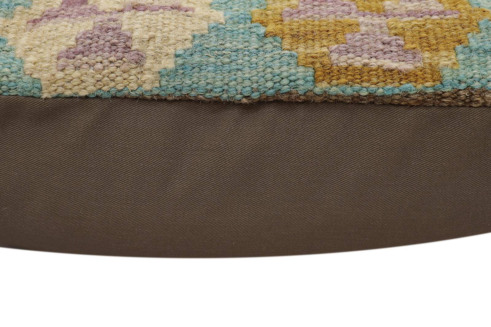 handmade Traditional Pillow Blue Beige Hand-Woven SQUARE 100% WOOL Hand woven turkish pillow2 x 2