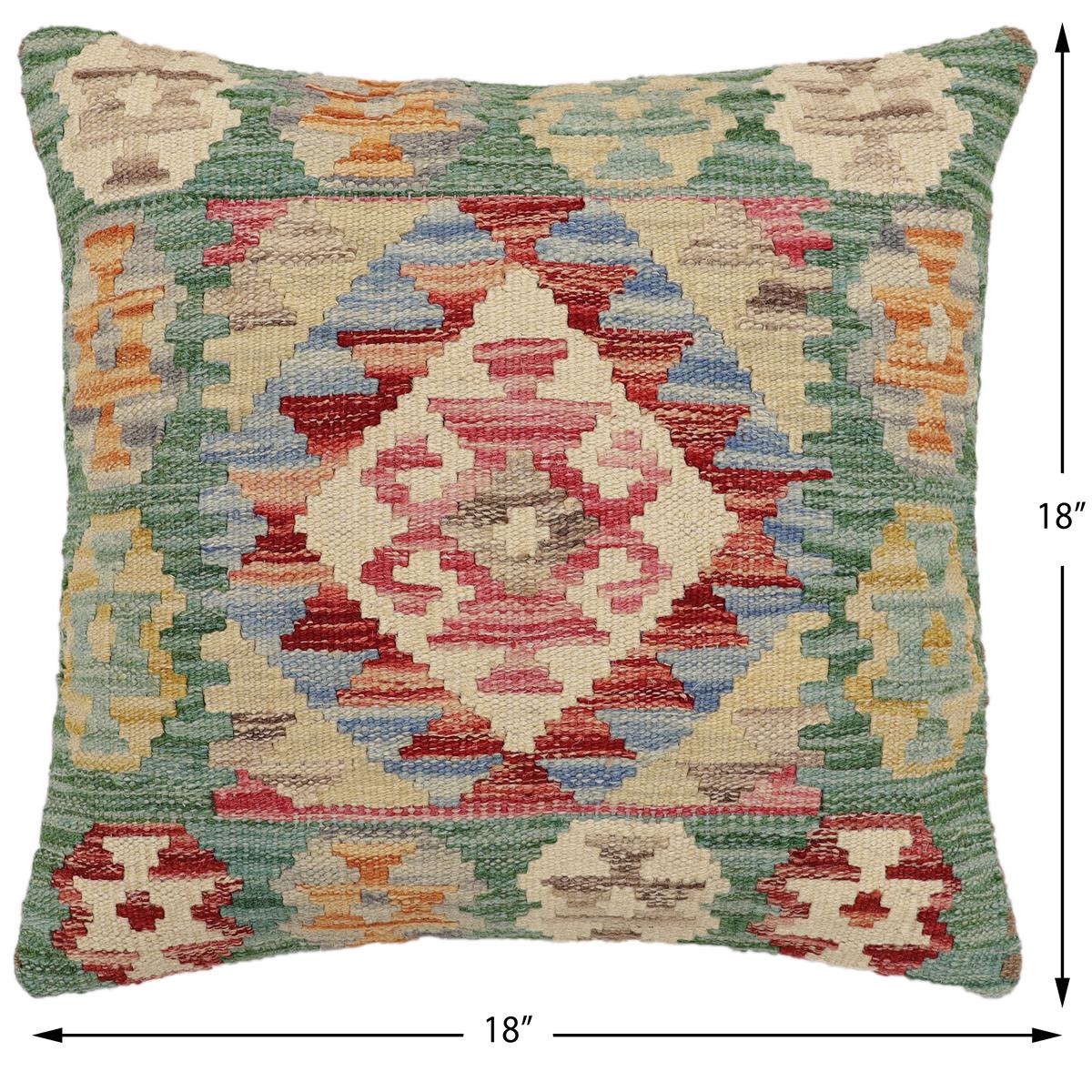 handmade Traditional Pillow Green Rust Hand-Woven SQUARE 100% WOOL Hand woven turkish pillow2 x 2