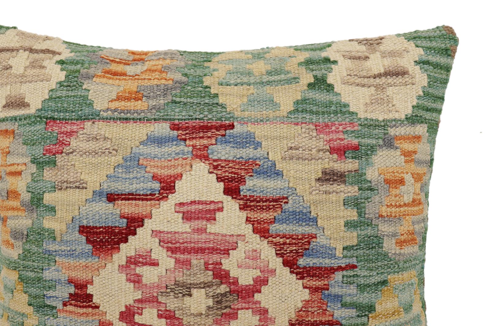 handmade Traditional Pillow Green Rust Hand-Woven SQUARE 100% WOOL Hand woven turkish pillow2 x 2