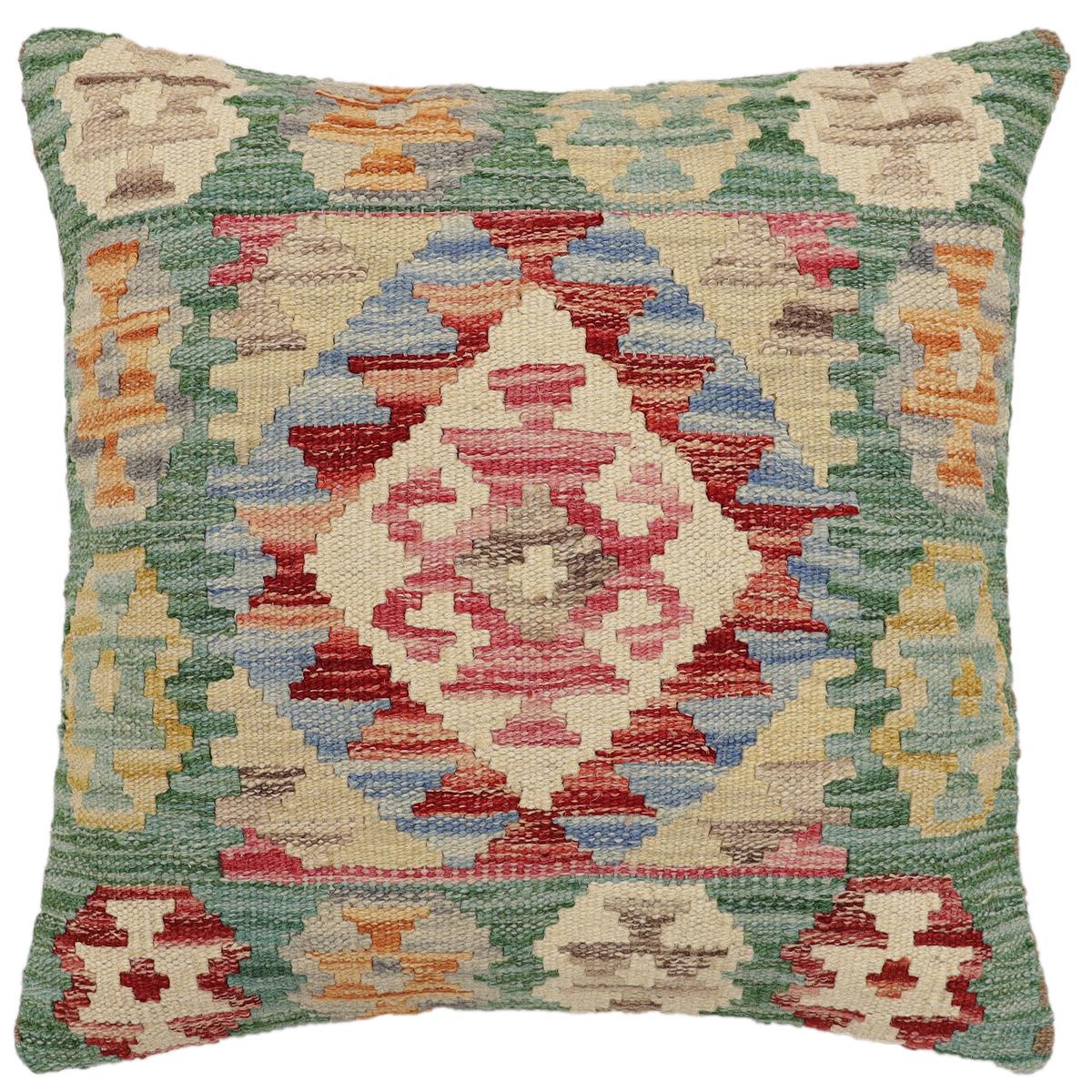 handmade Traditional Pillow Green Rust Hand-Woven SQUARE 100% WOOL Hand woven turkish pillow2 x 2