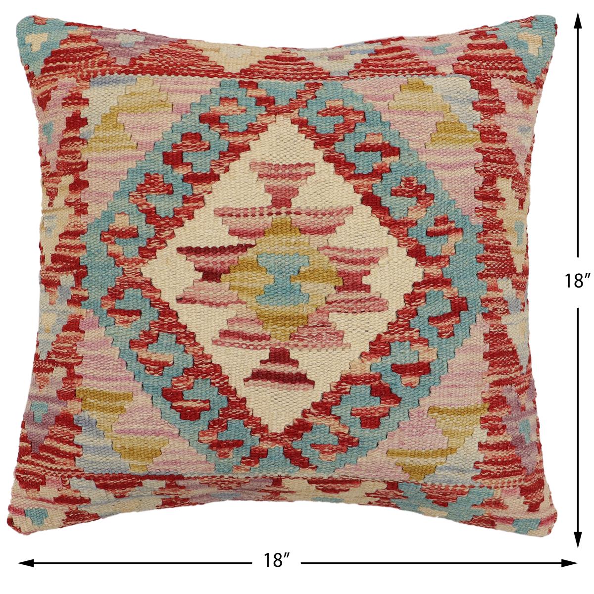 handmade Traditional Pillow Red Beige Hand-Woven SQUARE 100% WOOL Hand woven turkish pillow2 x 2