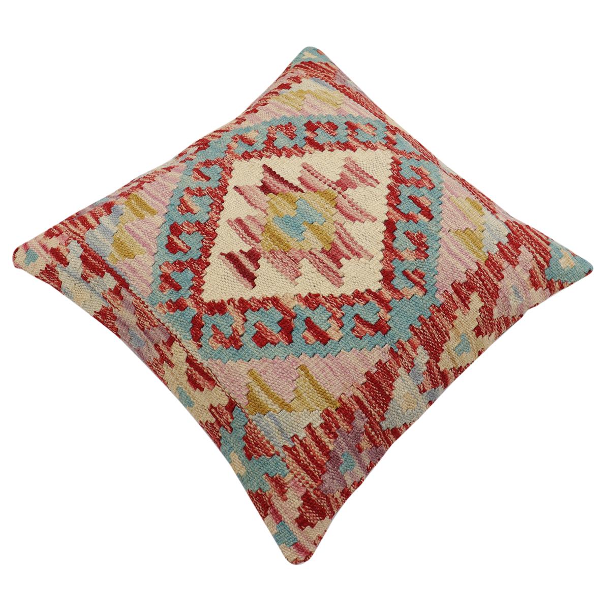 handmade Traditional Pillow Red Beige Hand-Woven SQUARE 100% WOOL Hand woven turkish pillow2 x 2