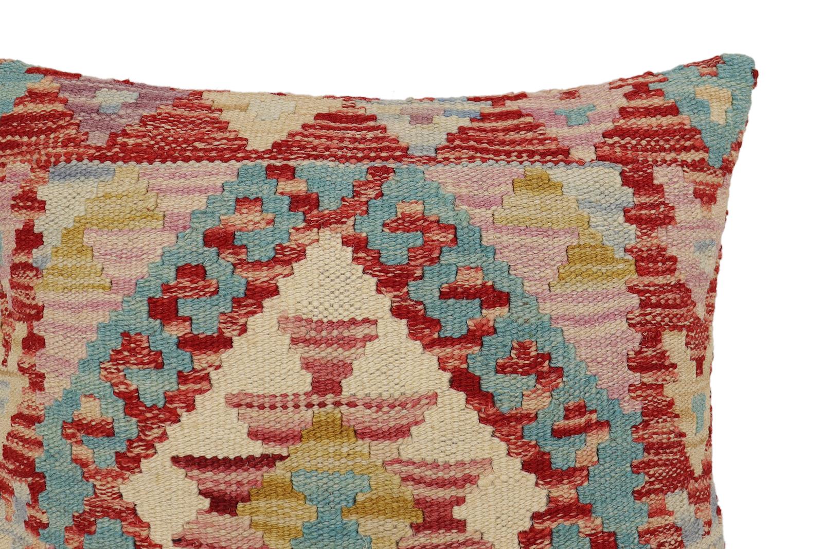 handmade Traditional Pillow Red Beige Hand-Woven SQUARE 100% WOOL Hand woven turkish pillow2 x 2