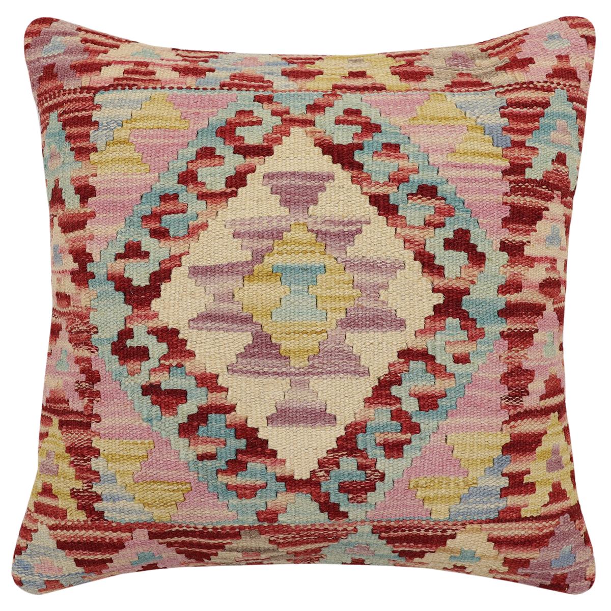handmade Traditional Pillow Red Beige Hand-Woven SQUARE 100% WOOL Hand woven turkish pillow2 x 2