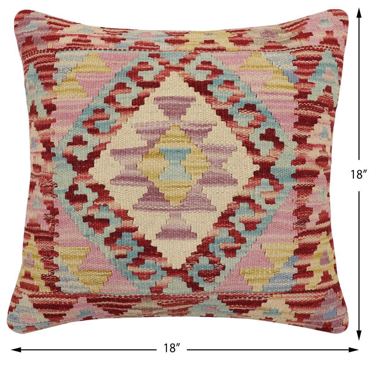 handmade Traditional Pillow Red Beige Hand-Woven SQUARE 100% WOOL Hand woven turkish pillow2 x 2