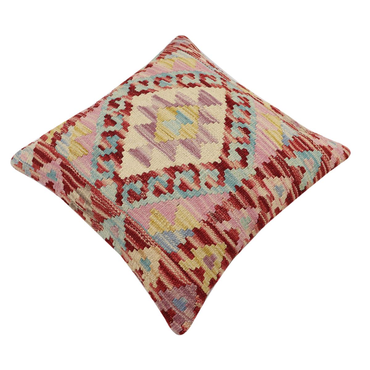 handmade Traditional Pillow Red Beige Hand-Woven SQUARE 100% WOOL Hand woven turkish pillow2 x 2