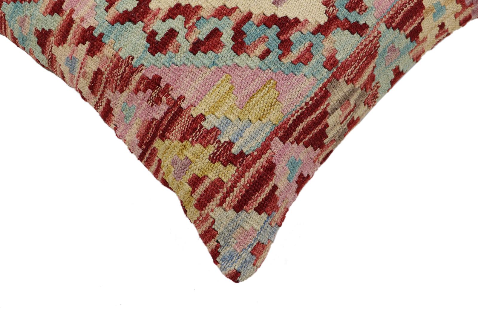 handmade Traditional Pillow Red Beige Hand-Woven SQUARE 100% WOOL Hand woven turkish pillow2 x 2