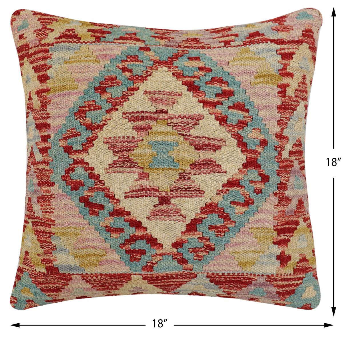 handmade Traditional Pillow Red Beige Hand-Woven SQUARE 100% WOOL Hand woven turkish pillow2 x 2