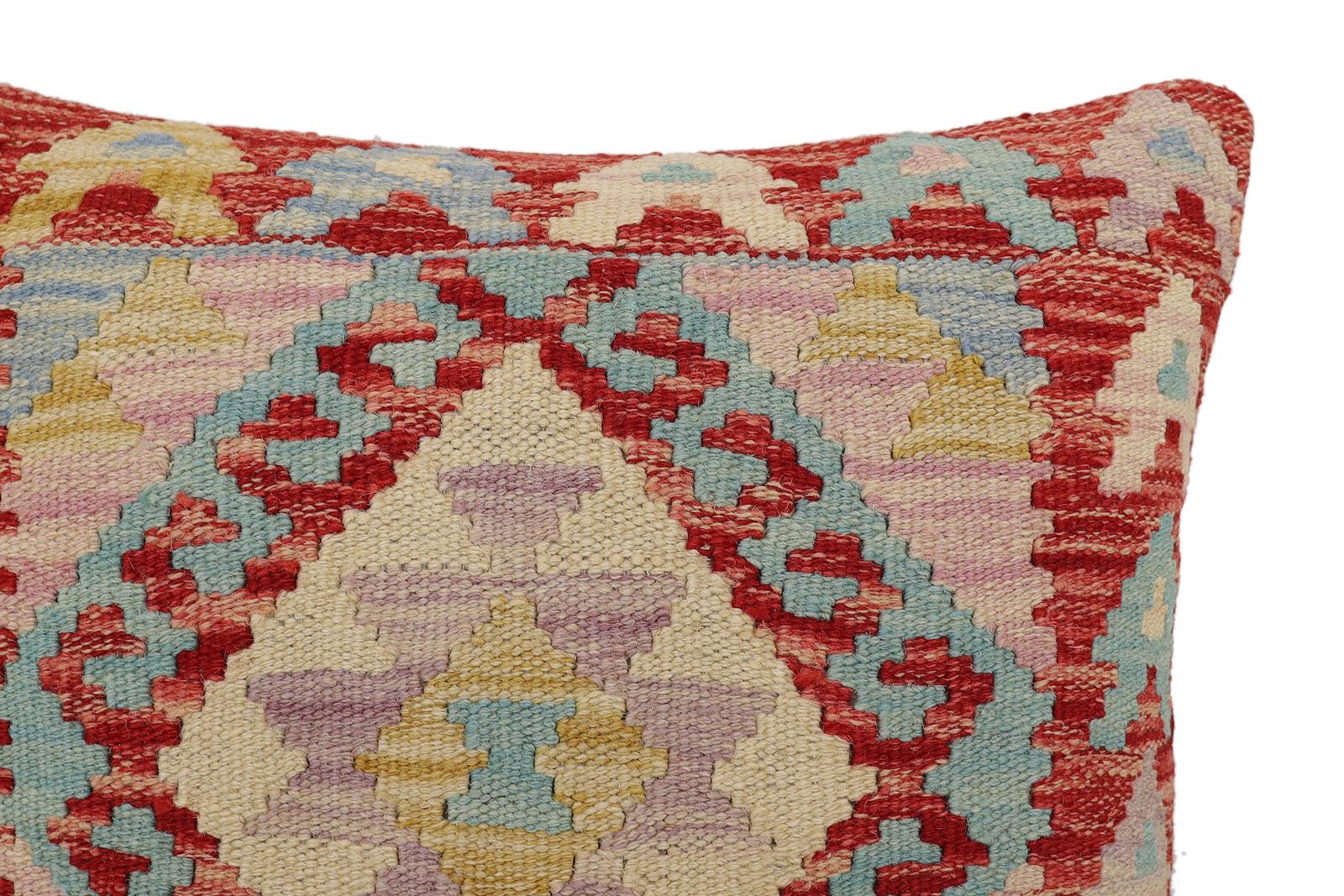 handmade Traditional Pillow Red Beige Hand-Woven SQUARE 100% WOOL Hand woven turkish pillow2 x 2