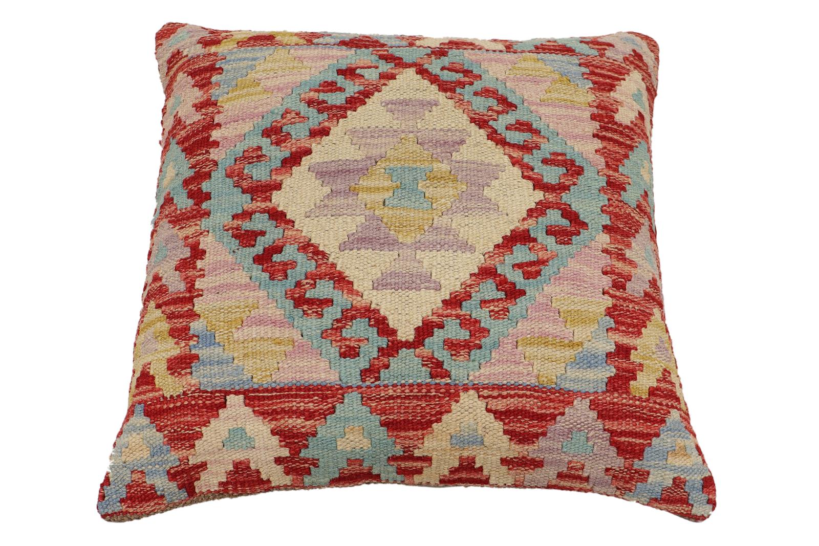 handmade Traditional Pillow Red Beige Hand-Woven SQUARE 100% WOOL Hand woven turkish pillow2 x 2