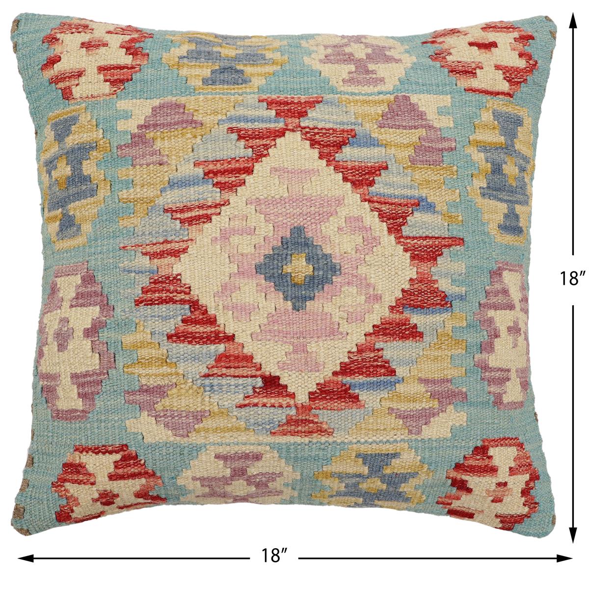 handmade Traditional Pillow Blue Beige Hand-Woven SQUARE 100% WOOL Hand woven turkish pillow2 x 2