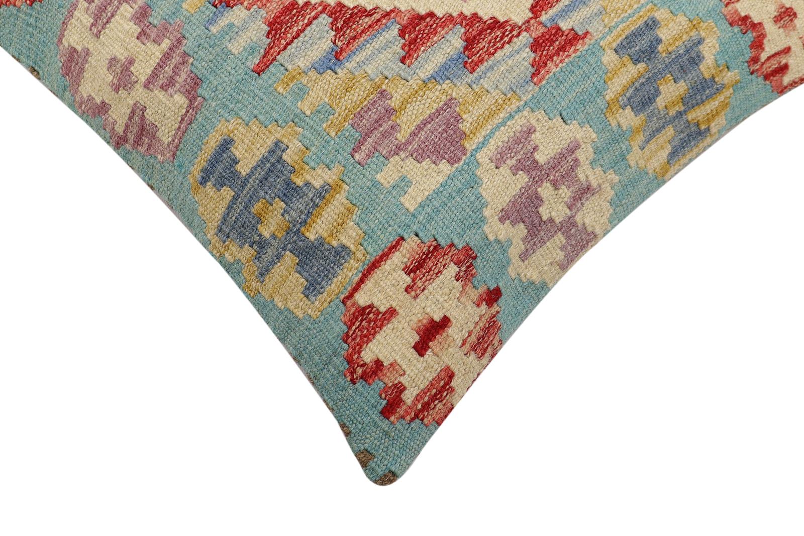 handmade Traditional Pillow Blue Beige Hand-Woven SQUARE 100% WOOL Hand woven turkish pillow2 x 2