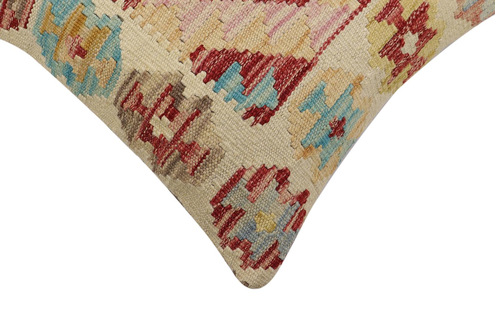 handmade Traditional Pillow Beige Red Hand-Woven SQUARE 100% WOOL Hand woven turkish pillow2 x 2