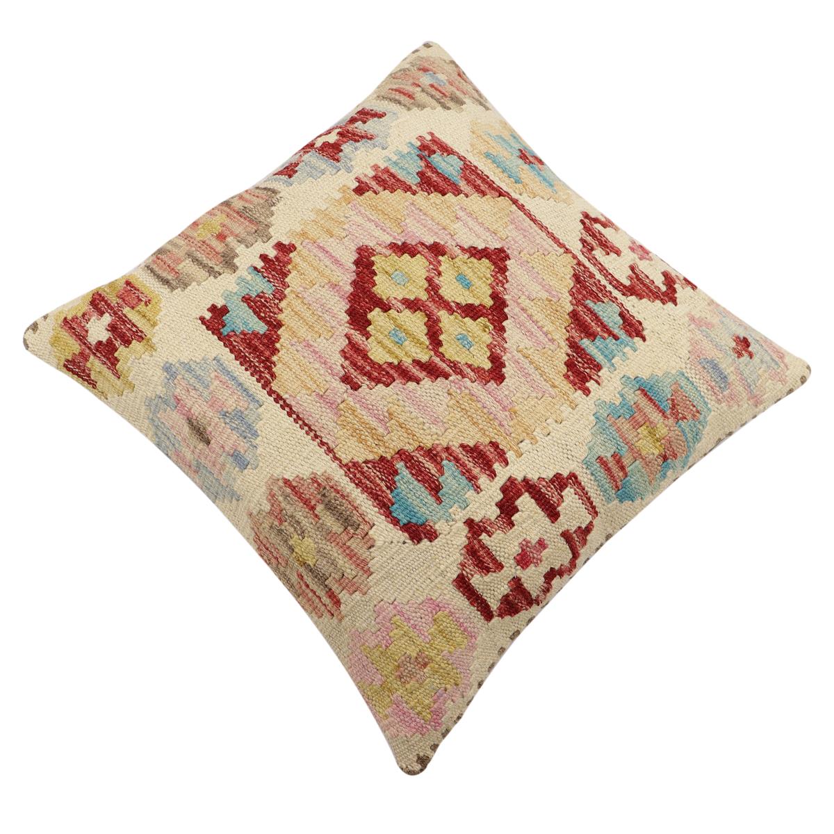 handmade Traditional Pillow Beige Red Hand-Woven SQUARE 100% WOOL Hand woven turkish pillow2 x 2