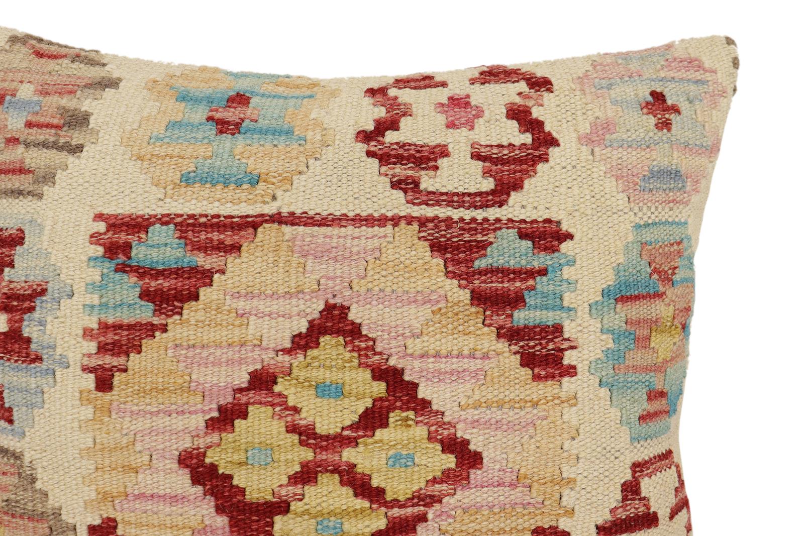 handmade Traditional Pillow Beige Red Hand-Woven SQUARE 100% WOOL Hand woven turkish pillow2 x 2
