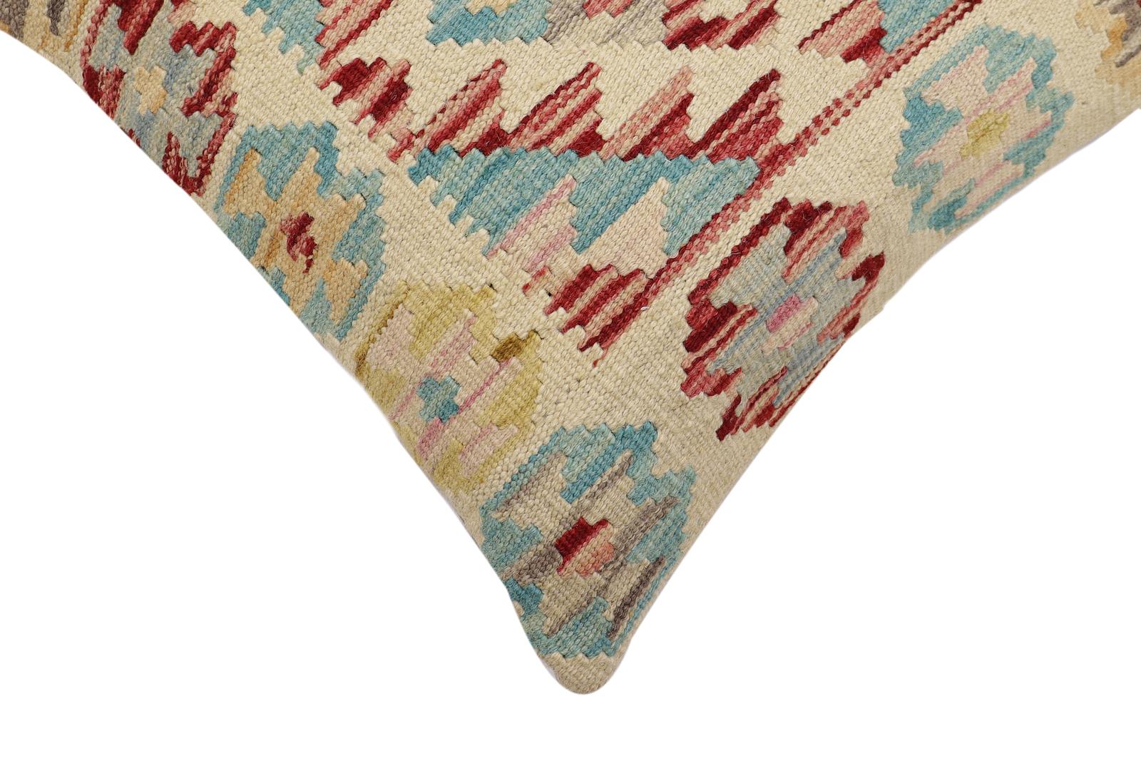 handmade Traditional Pillow Beige Red Hand-Woven SQUARE 100% WOOL Hand woven turkish pillow2 x 2
