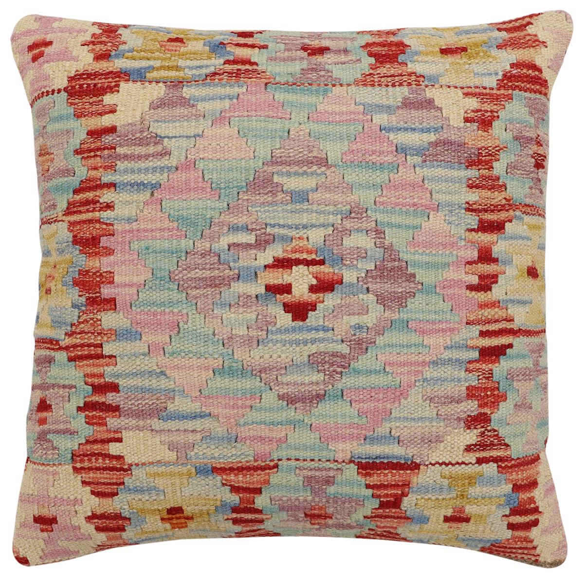 handmade Traditional Pillow Red Beige Hand-Woven SQUARE 100% WOOL Hand woven turkish pillow2 x 2