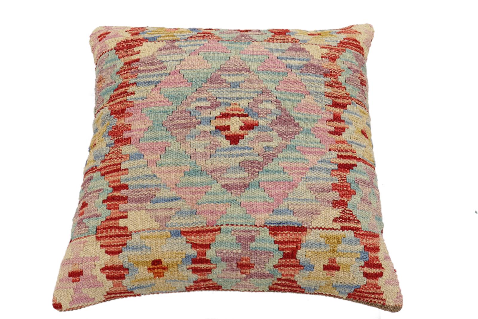 handmade Traditional Pillow Red Beige Hand-Woven SQUARE 100% WOOL Hand woven turkish pillow2 x 2