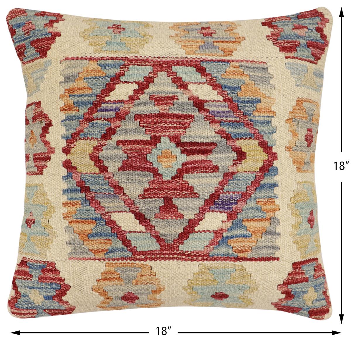 handmade Traditional Pillow Beige Red Hand-Woven SQUARE 100% WOOL Hand woven turkish pillow2 x 2