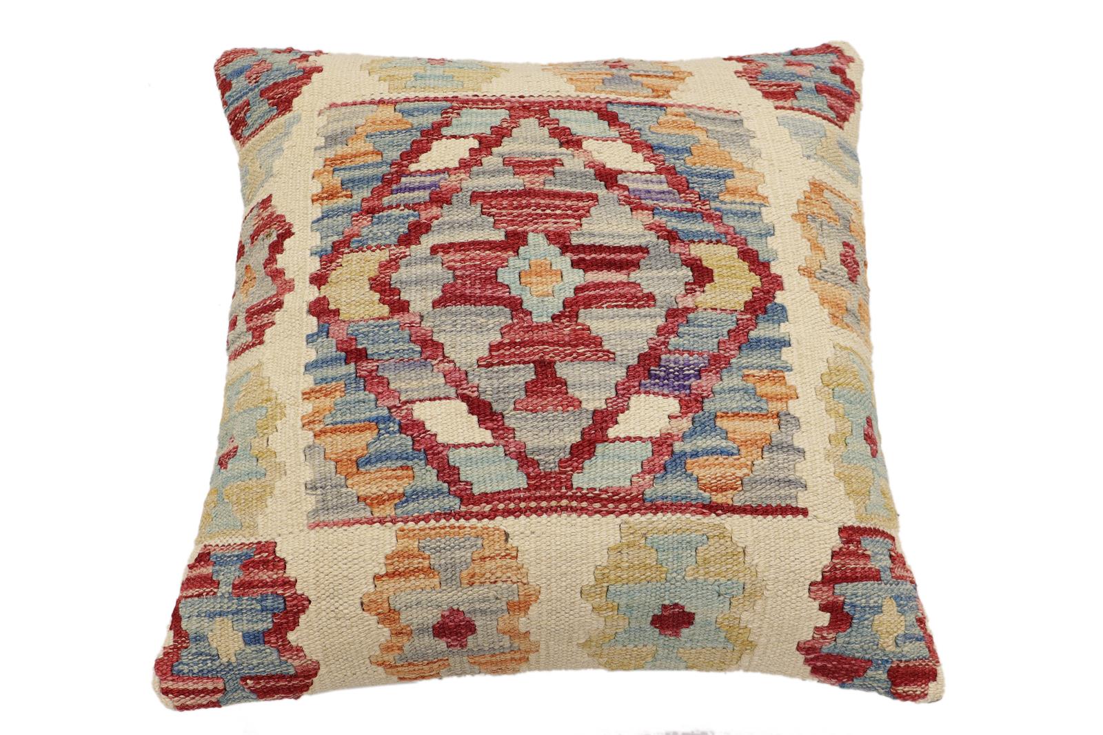handmade Traditional Pillow Beige Red Hand-Woven SQUARE 100% WOOL Hand woven turkish pillow2 x 2