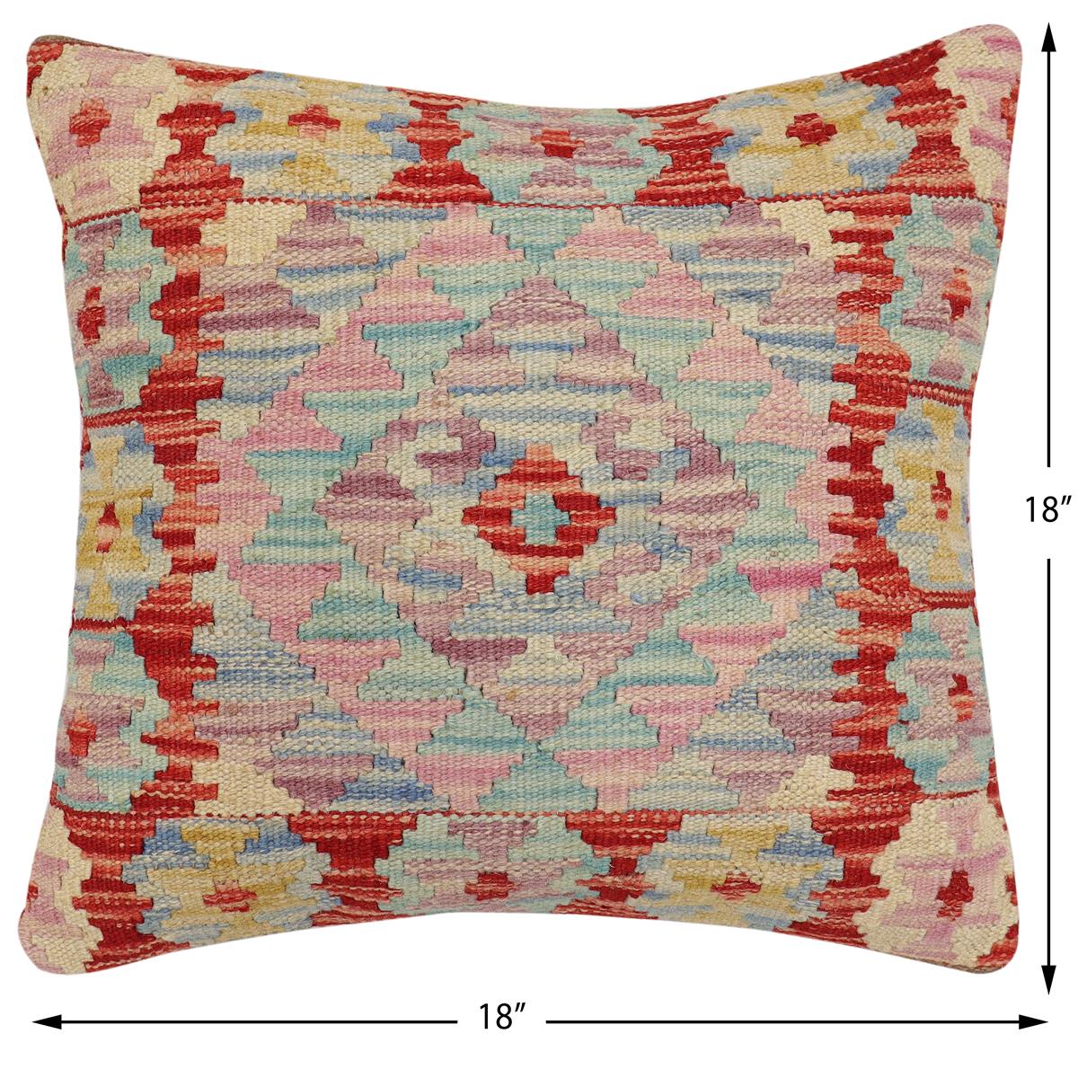 handmade Traditional Pillow Red Blue Hand-Woven SQUARE 100% WOOL Hand woven turkish pillow2 x 2