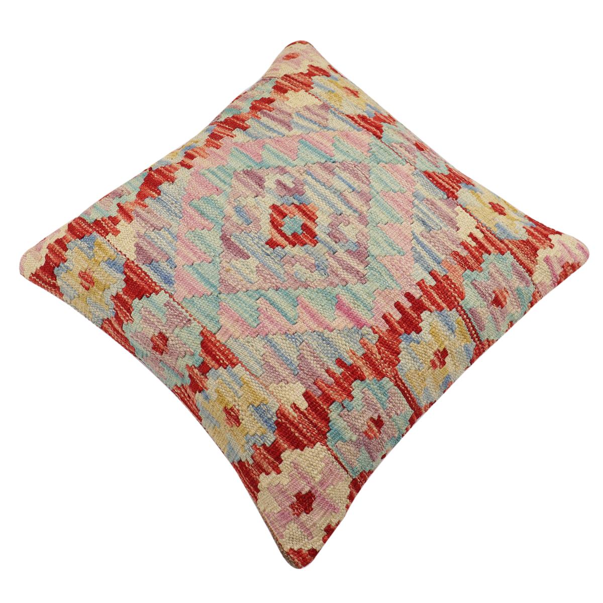 handmade Traditional Pillow Red Blue Hand-Woven SQUARE 100% WOOL Hand woven turkish pillow2 x 2