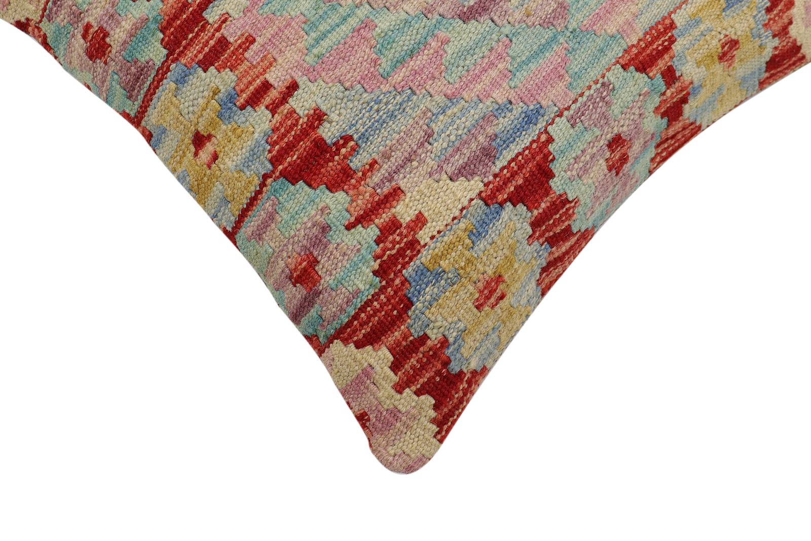 handmade Traditional Pillow Red Blue Hand-Woven SQUARE 100% WOOL Hand woven turkish pillow2 x 2