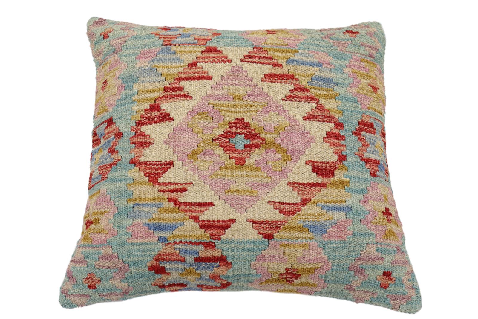 handmade Traditional Pillow Red Blue Hand-Woven SQUARE 100% WOOL  Hand woven turkish pillow  2 x 2