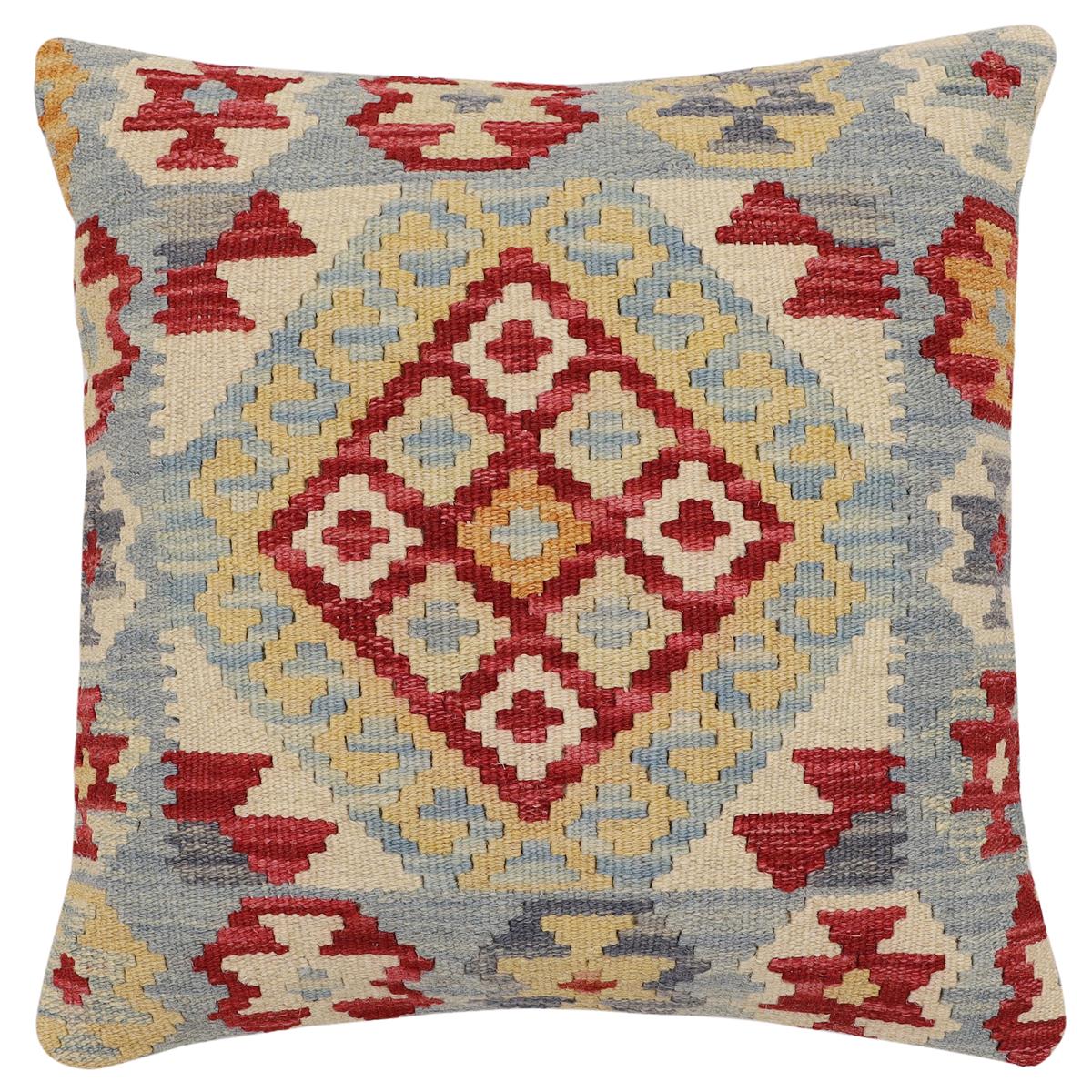 handmade Traditional Pillow Red Blue Hand-Woven SQUARE 100% WOOL Hand woven turkish pillow2 x 2