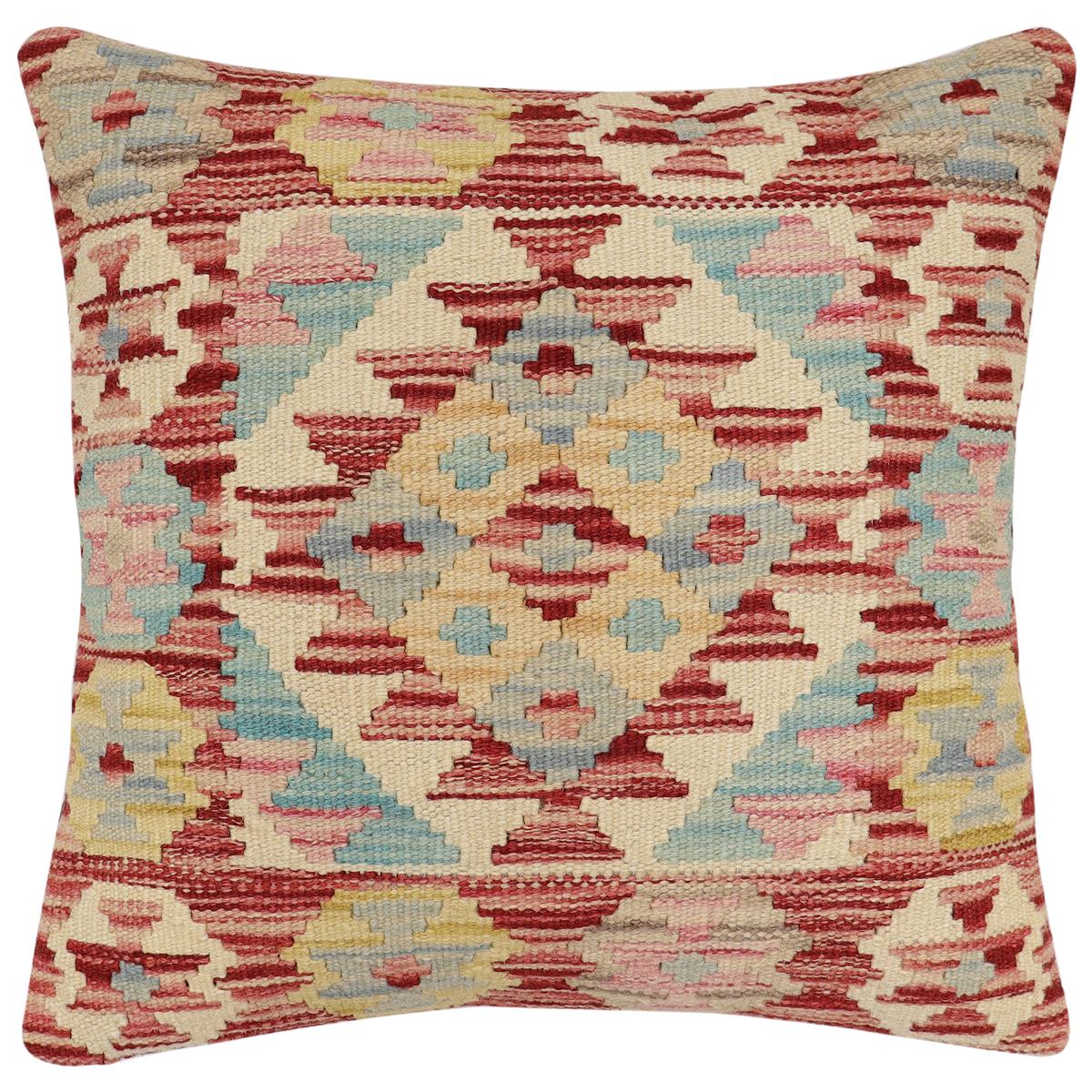 handmade Traditional Pillow Red Blue Hand-Woven SQUARE 100% WOOL Hand woven turkish pillow2 x 2