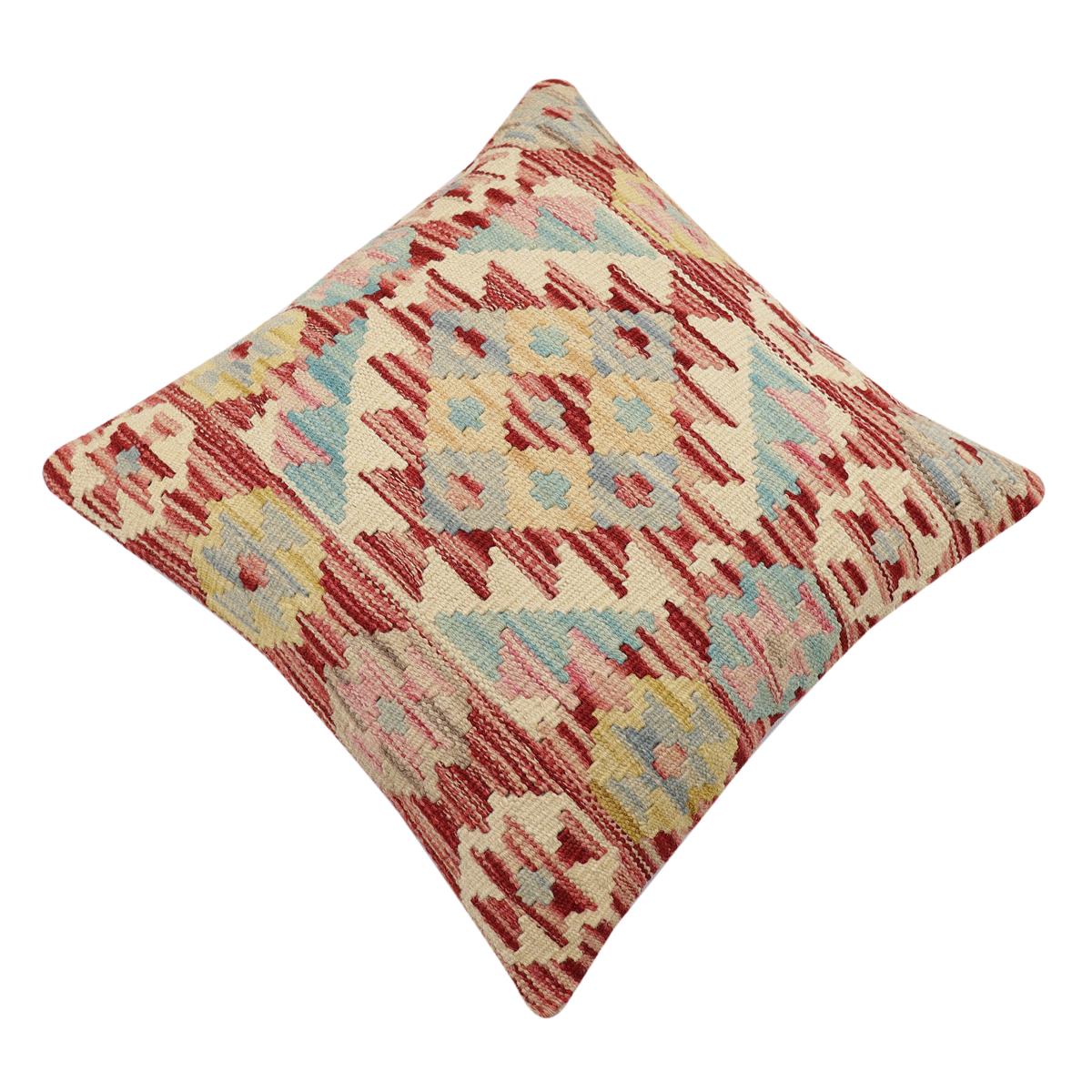 handmade Traditional Pillow Red Blue Hand-Woven SQUARE 100% WOOL Hand woven turkish pillow2 x 2