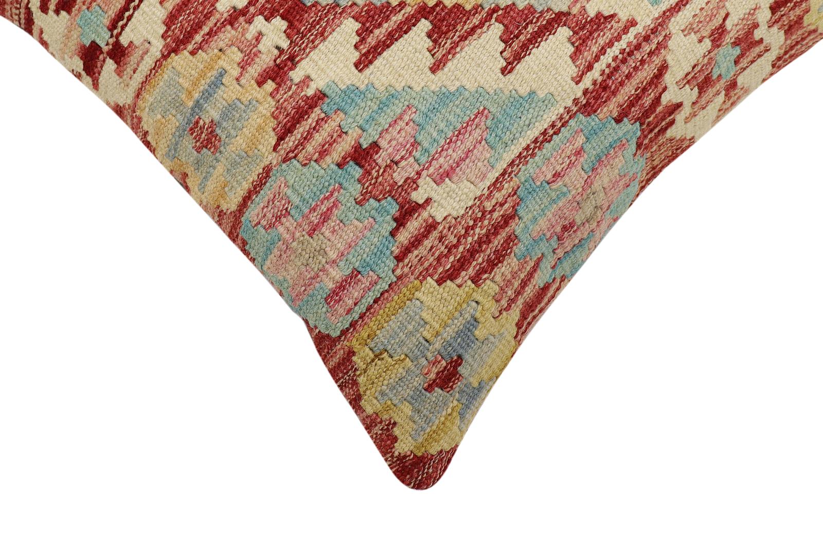 handmade Traditional Pillow Rust Blue Hand-Woven SQUARE 100% WOOL  Hand woven turkish pillow  2 x 2