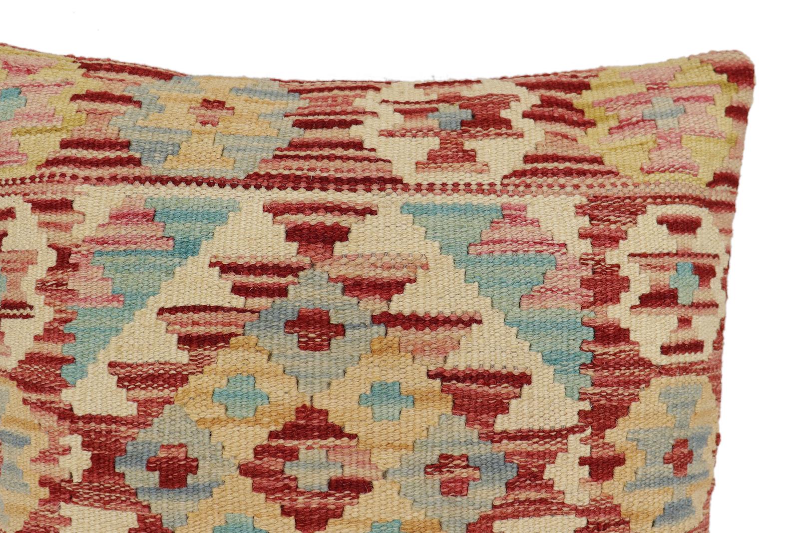 handmade Traditional Pillow Rust Blue Hand-Woven SQUARE 100% WOOL  Hand woven turkish pillow  2 x 2