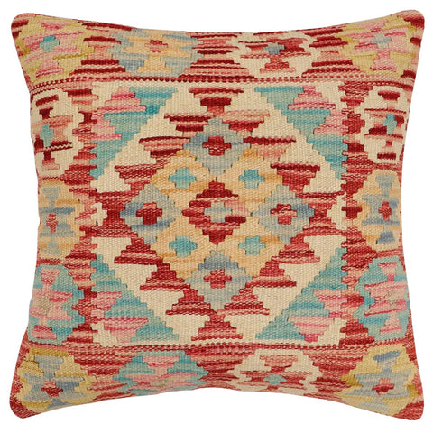 handmade Traditional Pillow Rust Blue Hand-Woven SQUARE 100% WOOL  Hand woven turkish pillow  2 x 2