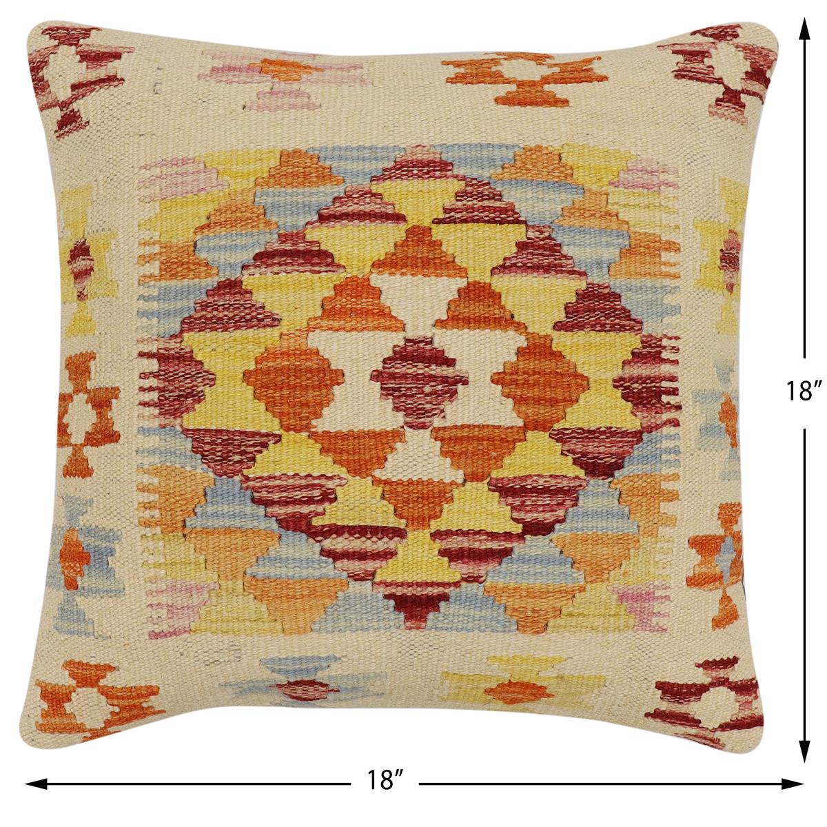 handmade Traditional Pillow Beige Rust Hand-Woven SQUARE 100% WOOL Hand woven turkish pillow2 x 2